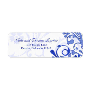 Étiquette Royal Blue Floral Mariage Adresse de retour Label