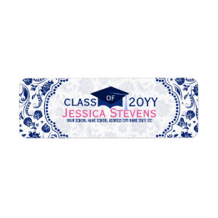 Étiquette Royal Blue & White Floral Damas & Blue Grad Casque