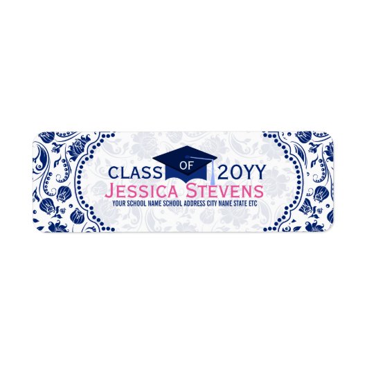 Étiquette Royal Blue & White Floral Damas & Blue Grad Casque (Devant)