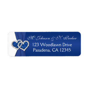 Étiquette Royal Blue White Hearts Adresse de retour Label