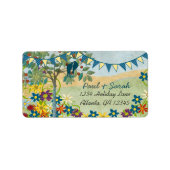 Étiquette Royal Blue & Yellow Bunting Inséparables Vintages (Devant)