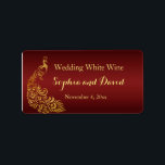 Étiquette Royal Burgundy Gold Peacock Mariage Vin Favoriser<br><div class="desc">Unique Design featuring Royal Burgundy Gradient background and abstract Gold Sparkling Peacocks for your special wedding event. C'est It qui veut le style de l'art de l'art. C'est différent ! Personalize with your own information. If you need to move the text, or change the size, font, or color, click Customize...</div>