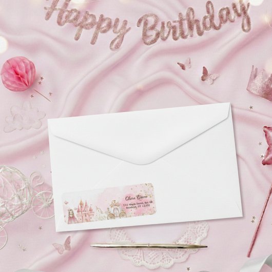 Étiquette Royal Pink Princess Castle Unicorn 4th Birthday 