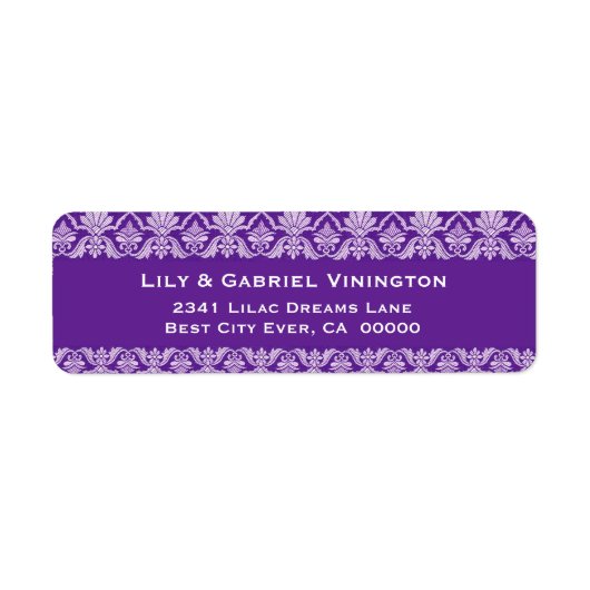 Étiquette Royal Purple dentelle Mariage Damask P550 (Devant)