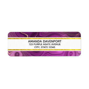 Étiquette Royal Purple Et Gold Agate Abstrait