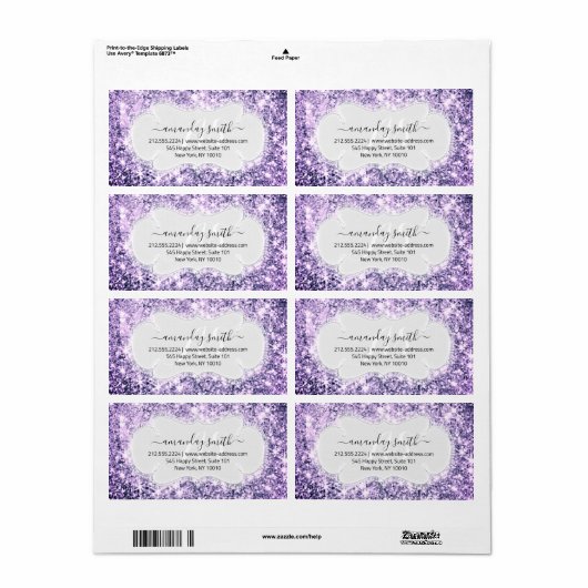 Étiquette RSVP Mariage Monogramme Parties scintillant violet (Feuille entière)