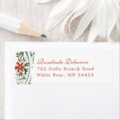 Étiquette Ruban bleu Festif et Poinsettia traditionnel (En situation)