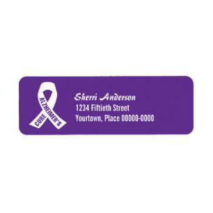 Étiquette Ruban Cure Alzheimers sur violet Adresse de retour
