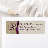 Étiquette Ruban et burlap violet et orange monogramme (En situation)