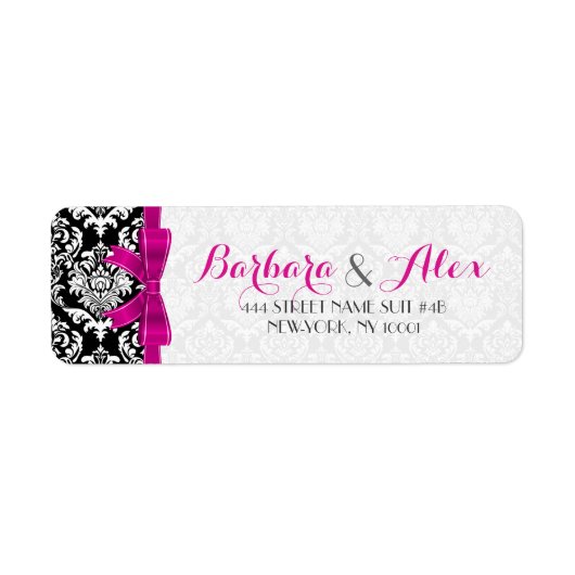 Étiquette Ruban rose Chaud Noir Et Blanc Damas 2 (Devant)