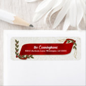 Étiquette Ruban rouge avec Holly et Berries Adresse de vacan (En situation)
