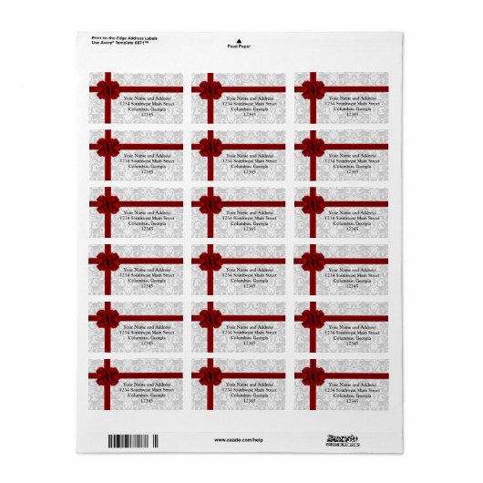 Étiquette Ruban rouge Présente Bow (Feuille entière)