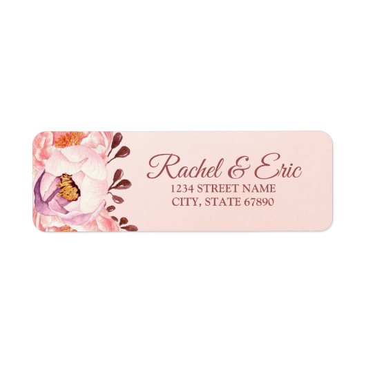 Étiquette Rubis rose pâle Mariage Floral Adresse de retour L (Devant)
