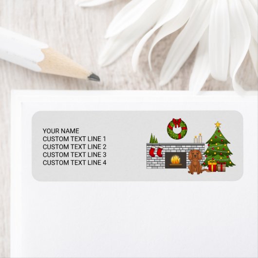 Étiquette Ruby Cavalier Chien Dans La Salle De Noël & Texte (En situation)