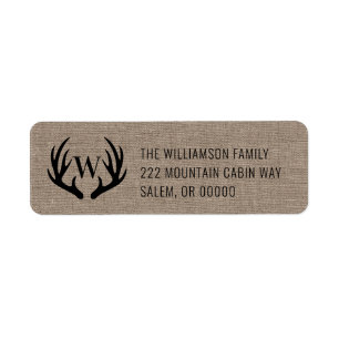 Étiquette Russe Ferme Burlap Deer Antlers Monogramme