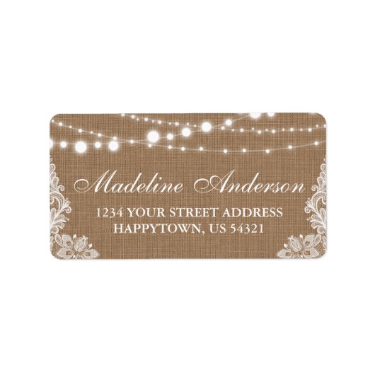 Étiquette Russe Fête des mariées Burlap Lights Lace Adresse (Devant)