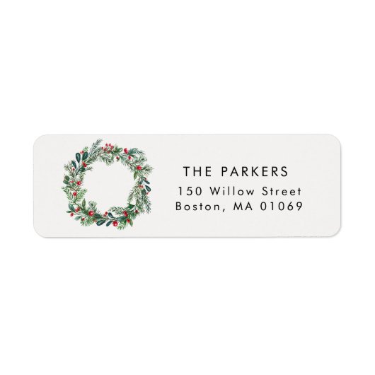 Étiquette Russe Noël Holly Berries Pine Wreath Adresse (Devant)