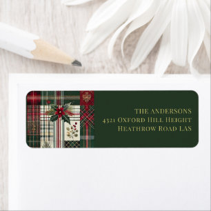 Étiquette Russe Noël Vert Plaid Tartan Motif