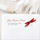 Étiquette Russe rouge libellule aquarelle Adresse de retour (En situation)