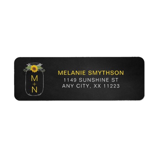 Étiquette Russe Sunflower Mason Jar mariage adresse de retou (Devant)