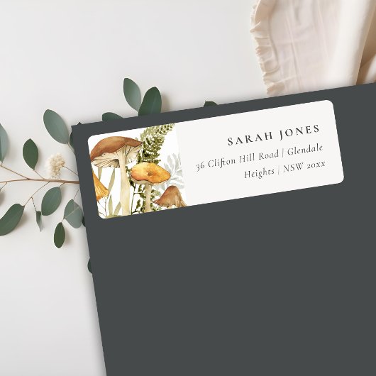 Étiquette Rust Orange Mushroom Fern Folin Adresse