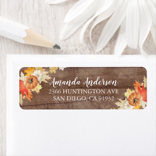 Étiquette Rustic autumn Leaves Pumpkins Bridal Shower Labels (En situation)