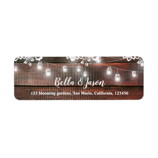 Étiquette Rustic Barn Lace Wood String Light Wedding Address (Devant)