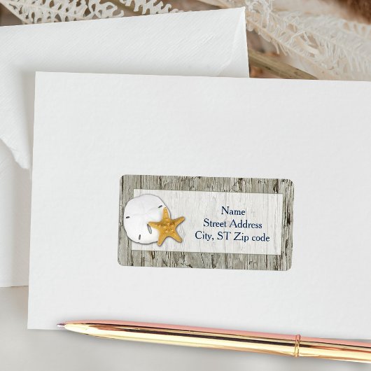Étiquette Rustic Beach Driftwood Sand Dollar Adresse du Mari