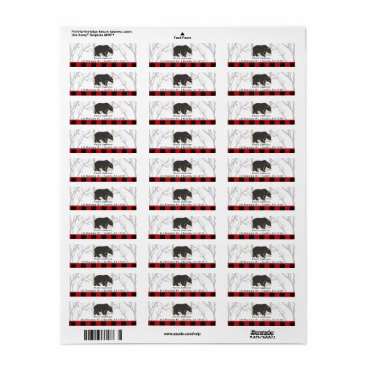 Étiquette Rustic Bear & Red Plaid Woods Invitation de la fêt (Feuille entière)