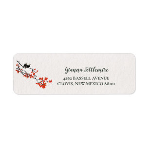 Étiquette Rustic Birds on Tree Branch With Red Leaves Label