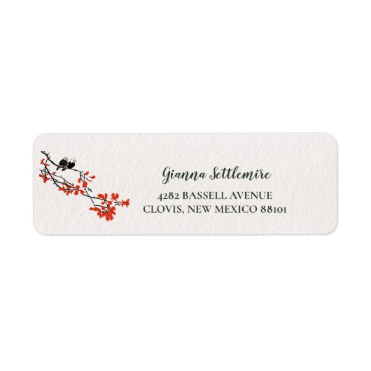 Étiquette Rustic Birds on Tree Branch With Red Leaves Label (Devant)