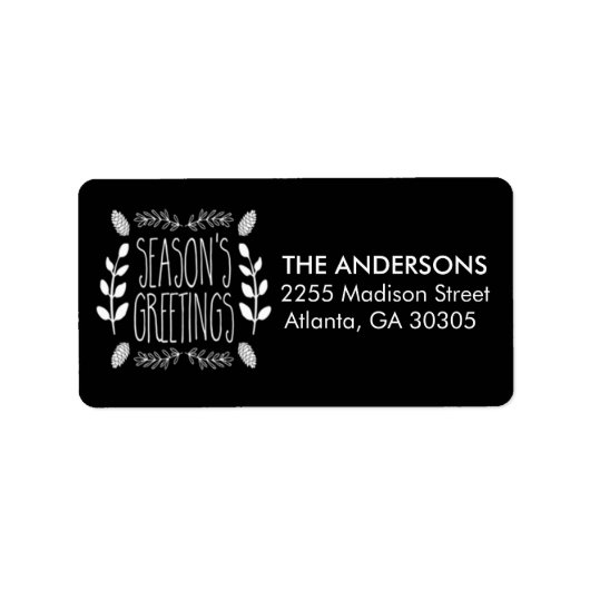 Étiquette Rustic Black Bonnes Fêtes Adresse de retour (Devant)