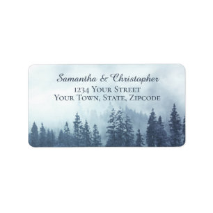Étiquette Rustic Blue Pine Forest Mariage extérieur Adresse