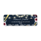 Étiquette Rustic Blue String Lights Mariage Adresse de retou (Devant)