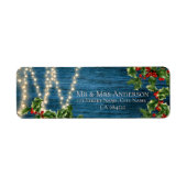 Étiquette Rustic Blue Wood Lights Mariage de Noël Adresse (Devant)