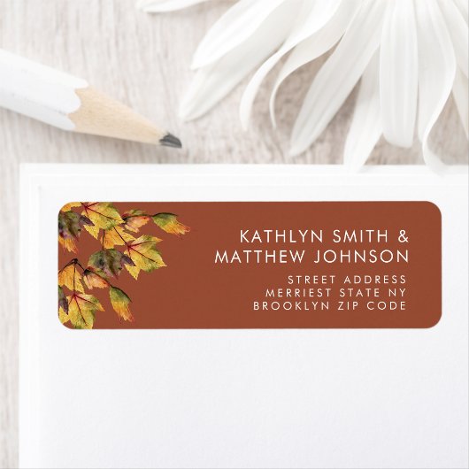 Étiquette Rustic Brown Autumn Foliing Mariage Adresse de ret