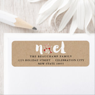 Étiquette Rustic Brushed Noel Kraft Christmas Return Address