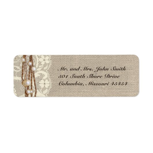 Étiquette Rustic Burlap Lace Pearl Adresse de retour Label (Devant)