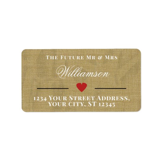 Étiquette Rustic Burlap L'avenir M & Mme Retour Adresse (Devant)