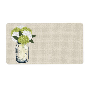 Étiquette Rustic Burlap Mason Jar Hydrangeas