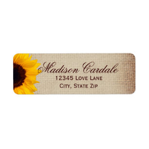 Étiquette Rustic Burlap Sunflower Retourner l'adresse Étique