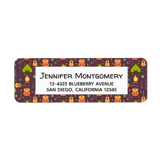 Étiquette Rustic Camping Tentes Motifs et Guitares (Devant)