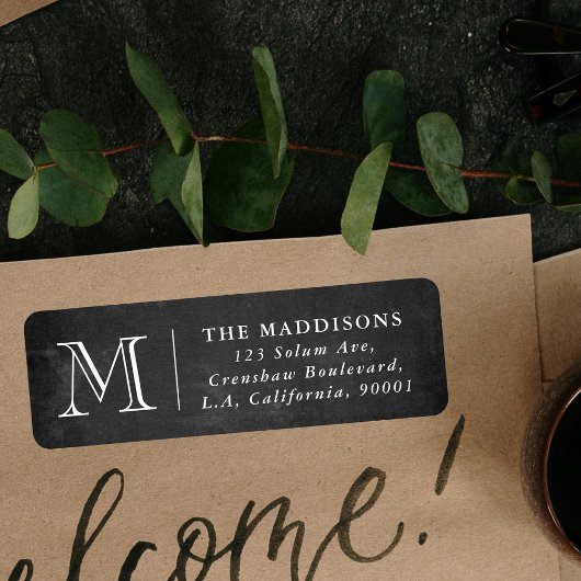 Étiquette Rustic Chalkboard Family Monogram Return Address