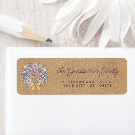 Étiquette Rustic Colorful Floral Wreath With Yellow Bow (En situation)