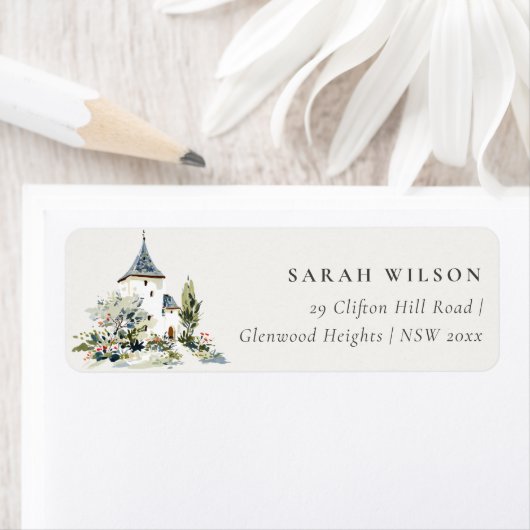 Étiquette Rustic Cottage Landscape Home Moved Address (En situation)