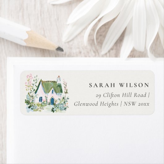 Étiquette Rustic Cottage Landscape Home Moved Address (En situation)