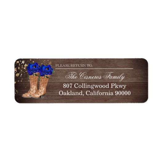 Étiquette Rustic Country Boots Royal Blue Roses Adresse (Devant)