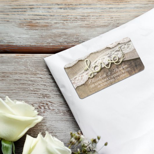 Étiquette Rustic Country Love corde Burlap Mariage en bois d