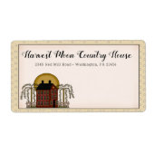Étiquette Rustic Country Red Saltbox House & Moon Livraison (Devant)