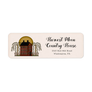 Étiquette Rustic Country Red Saltbox House & Moon Retour